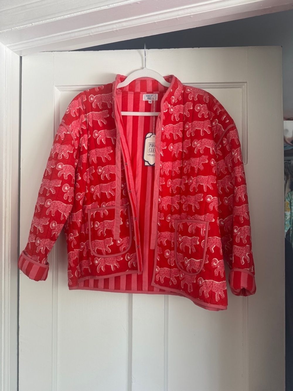 Pink City prints Red Leopard-Print Quilted Jacket